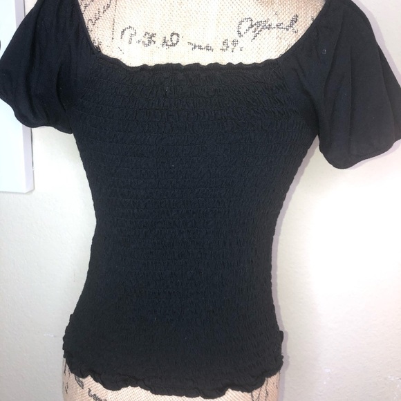 Aeropostale Ruched Smocked Black Crop Top Size Medium - Picture 6 of 8